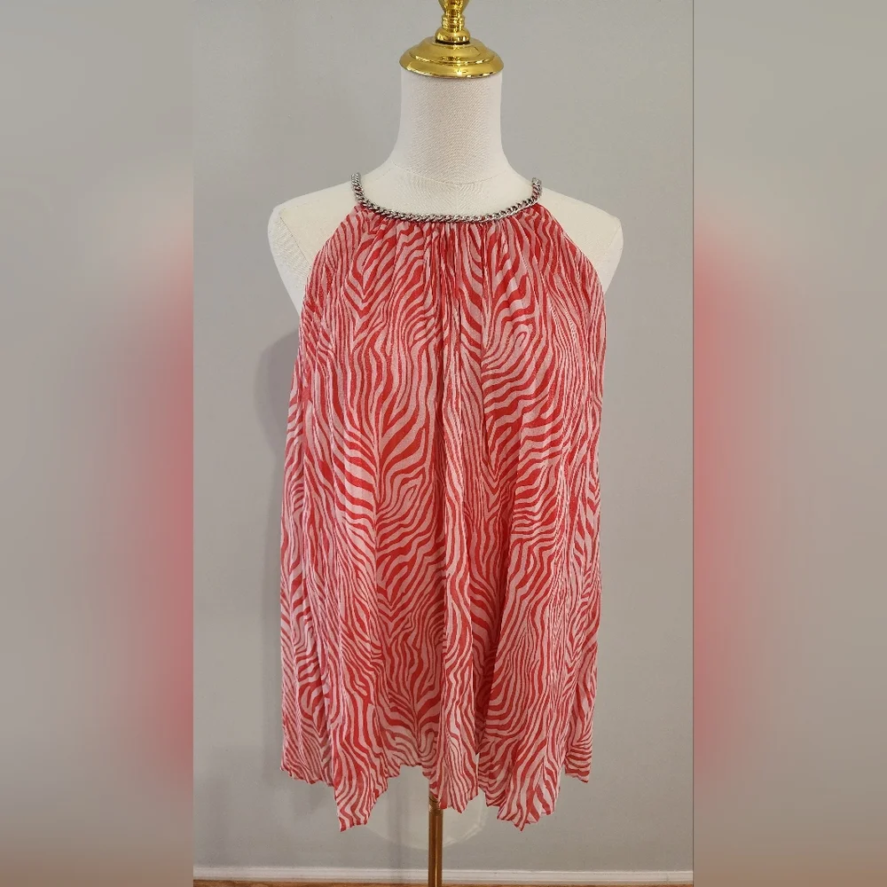 NWOT Michael Kors Zebra-Print Pleated Chain Top Casual Blouse Plus Size 2X